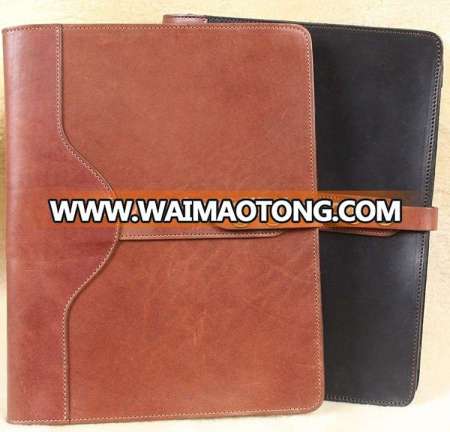 Fashion tanned leather tablets portfolios large size pad folios office gifts