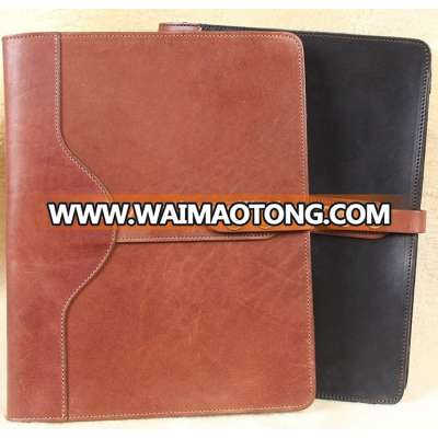 Fashion tanned leather tablets portfolios large size pad folios office gifts